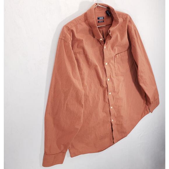 IZOD Shirt Men Extra Large Orange White Pinstripe Premium Essentials Button Down - Picture 6 of 11